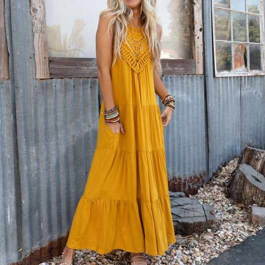 Golden Goddess Tiered Maxi Dress