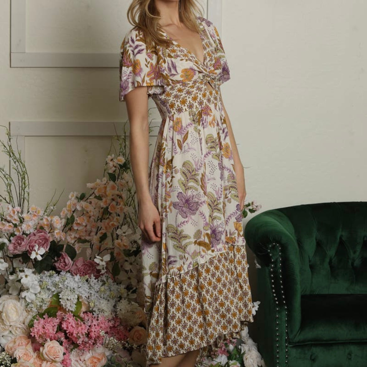 Florence Floral Dress - Ivory Floral